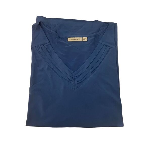 Susan Graver Womens 2X Liquid Knit Sleeveless Tank Top Blue Ruched V Neck NWT - Picture 1 of 5